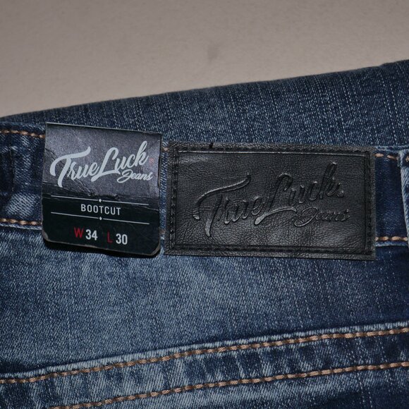 True Luck Bootcut Jeans Dark Wash Denim Men's Size 34x30 Thick Stitch BKE NWT - Picture 7 of 8